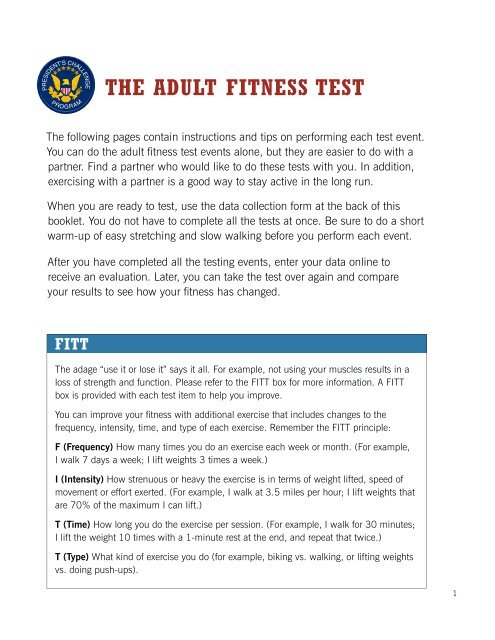 The AdulT FiTness TesT The Challenge - Adult Fitness