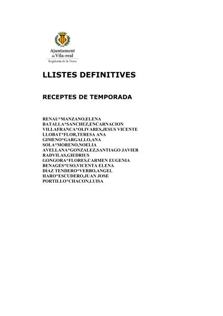 Listado definitivo de personas admitidas a los cursos