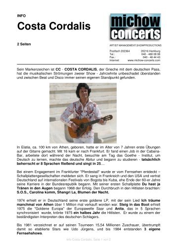 Info Costa Cordalis 2010 - Michow Concerts