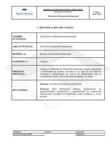 1. IDENTIFICACIÃN DEL PUESTO NOMBRE FUNCIONAL - Segeplan