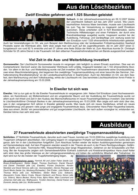 Feuerwehrnachrichten Ausgabe 01-2008 - Neunkirchen, Nahe