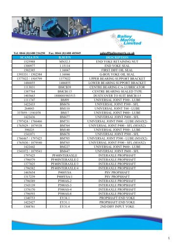 Scania Part List - Bailey Morris Limited