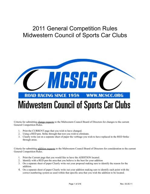 General Competition Rules - Midwestern Council of Sports Car Clubs