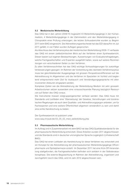 Jahresbericht 2011, PDF - OAQ Organ fÃ¼r Akkreditierung und ...