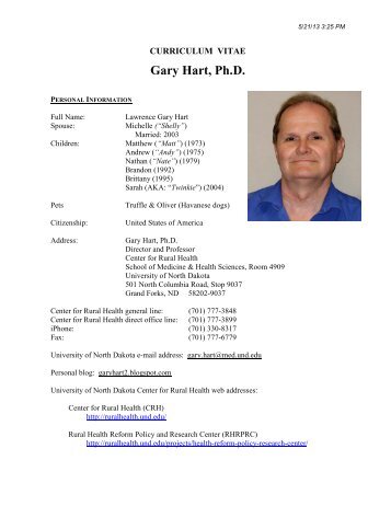 Gary Hart, Ph.D. - Center for Rural Health - University of North Dakota