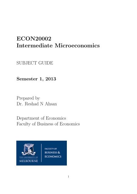 ECON20002 Intermediate Microeconomics - Department of Economics