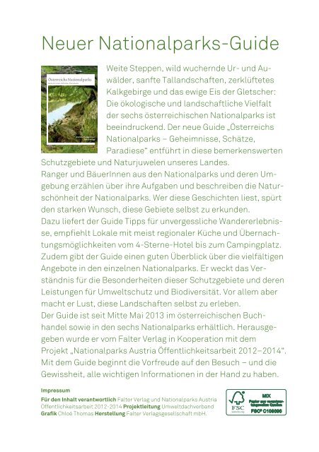 BroschÃ¼re zum Nationalparks Austria Guide