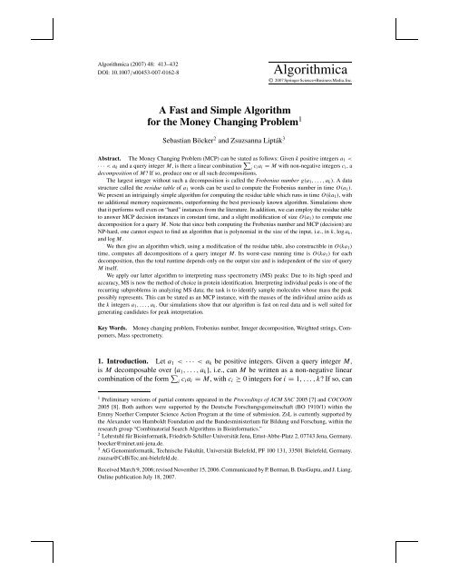 A Fast and Simple Algorithm for the Money Changing Problem