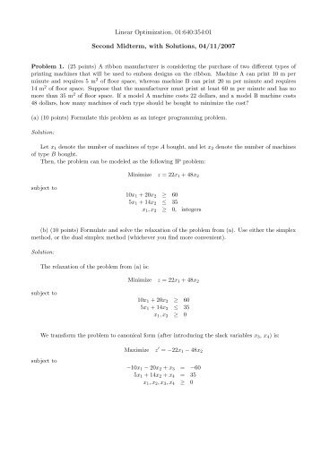 Linear Optimization, 01:640:354:01 Second Midterm, with Solutions ...