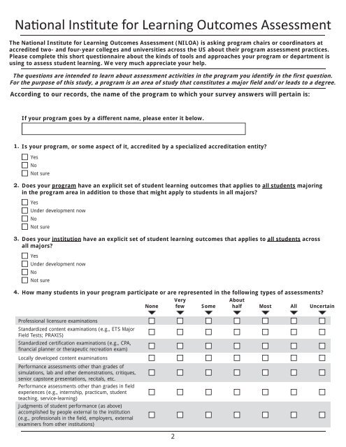 2010 Survey Questionnaire - National Institute for Learning ...