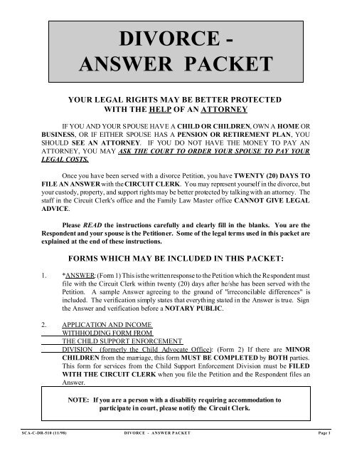 DIVORCE - ANSWER PACKET - Legal Help for West Virginians