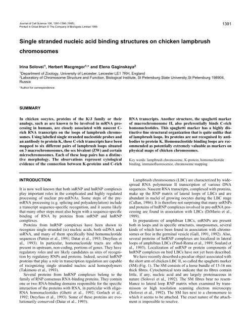 Single stranded nucleic acid binding structures - Journal of Cell ...