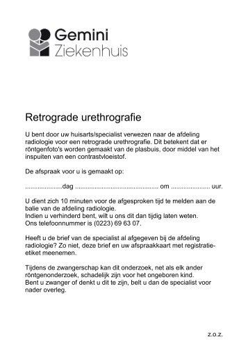 Retrograde urethrografie - Gemini Ziekenhuis