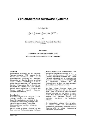 Fehlertolerante Hardware-Systeme - Weblearn - Hochschule Bremen