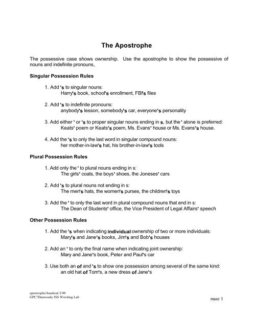 Student S Name: - Date: - Score: Grammar 1 Possessive 'S: Singular and  Plural Write The Apostrophe (') in The Correct Position, PDF