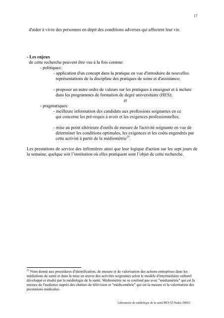 Mesure des prestations soignantes dans le systÃ¨me de ... - HEdS-FR