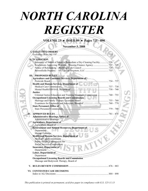 NC Register Volume 23 Issue 09 - Office of Administrative Hearings