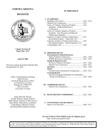 NC Register Volume 19 Issue 20 - Office of Administrative Hearings