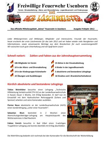 LÃ¶schmeister Ausgabe 01/2012 - Freiwillige Feuerwehr Usenborn eV