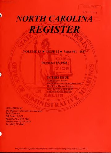 NC Register Volume 13 Issue 12 - Office of Administrative Hearings