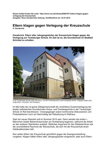 klagen gegen die Verlegung - Kreuzschule