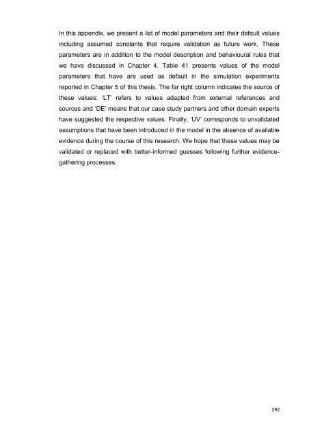 A. List of Model Parameters. B. Model Technical Description