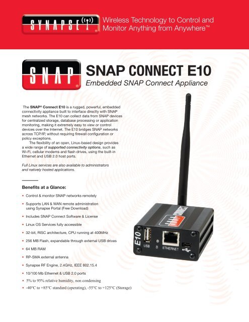 SNAP CONNECT E10 - Synapse Wireless