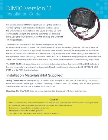 Installation Guide DIM-10 Version 1.0 - Synapse Wireless