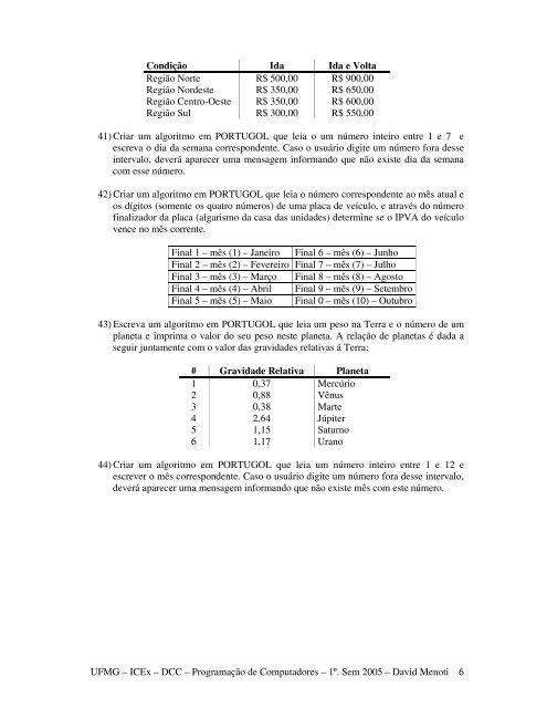 2Âª. Lista de ExercÃ­cios - UFMG