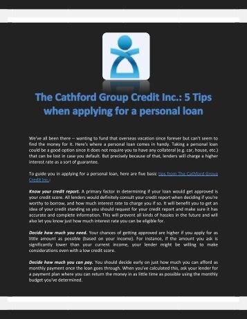 The Cathford Group Credit Inc.: 5 Tips when applying for a personal loan