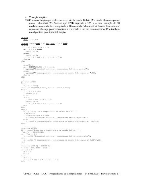 SoluÃ§Ã£o dos exercÃ­cios - UFMG