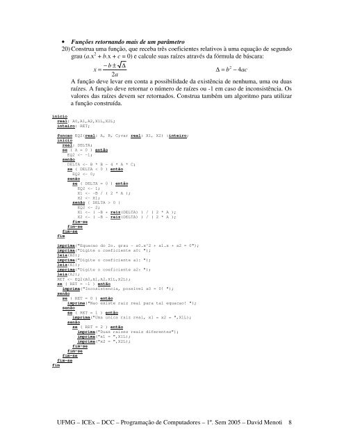 SoluÃ§Ã£o dos exercÃ­cios - UFMG