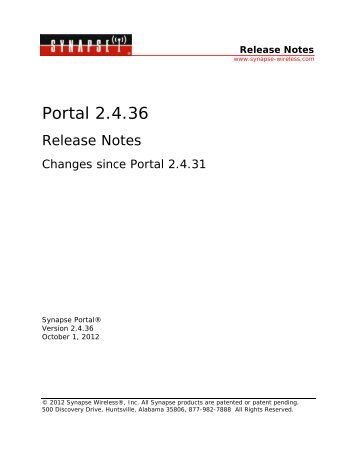 Portal 2.4 Release Notes - Synapse Support Forums - Synapse Wireless