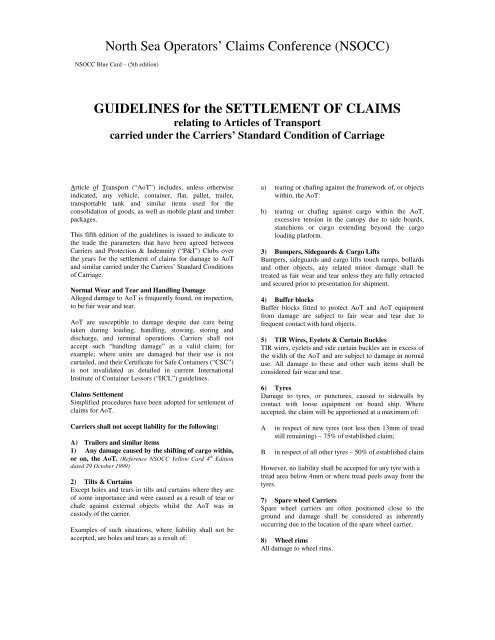 GUIDELINES for the SETTLEMENT OF CLAIMS - DFDS Seaways