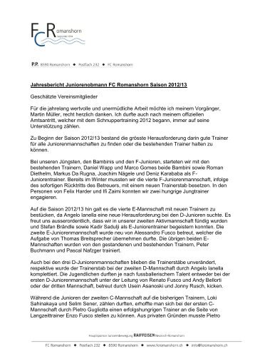 Jahresbericht Juniorenobmann FC Romanshorn Saison 2012/13 ...