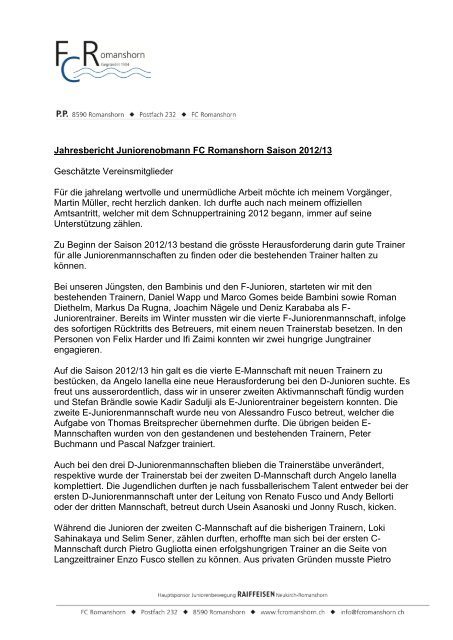 Jahresbericht Juniorenobmann FC Romanshorn Saison 2012/13 ...