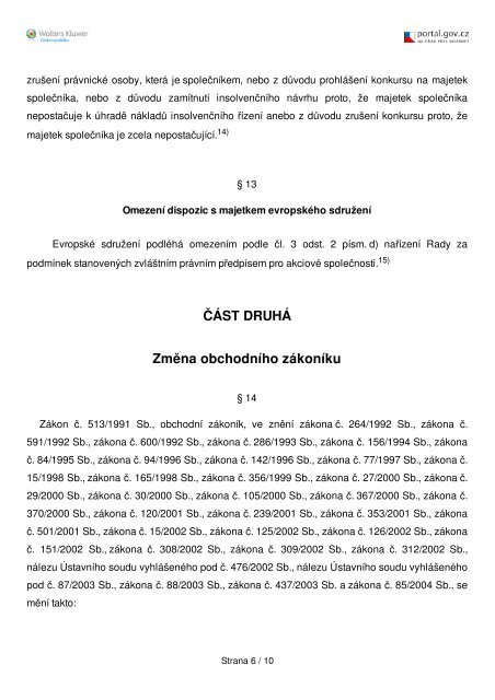360/2004 Sb. ZÁKON ČÁST PRVNÍ EVROPSKÉ HOSPODÁŘSKÉ ...