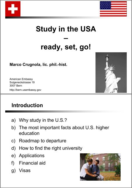 Study in the USA - Embassy of the United States Bern, Switzerland