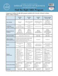 MBA comparison chart - Shidler College of Business