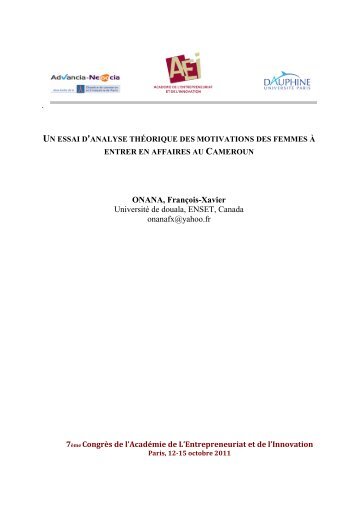 ONANA, FranÃ§ois-Xavier UniversitÃ© de douala, ENSET, Canada ...