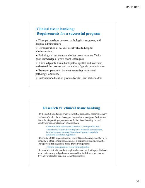 Tissue Banking Overview: Washington University Medical Center