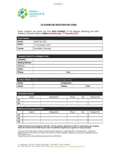 2) Co-exhibitor Registration Form - Maldives