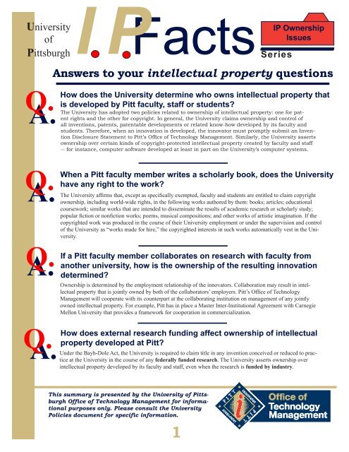 IP Facts Sheets - Ownership - Innovation Commercialization