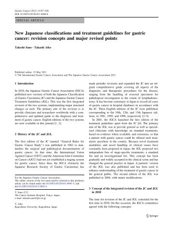 New Japanese classifications and treatment guidelines for gastric ...