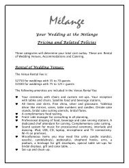 Your Wedding at the MÃ©lange Pricing and Related Policies