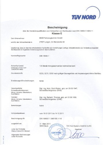 Qualifikation Klasse E nach DIN 18800-7:2008 - MWB ...