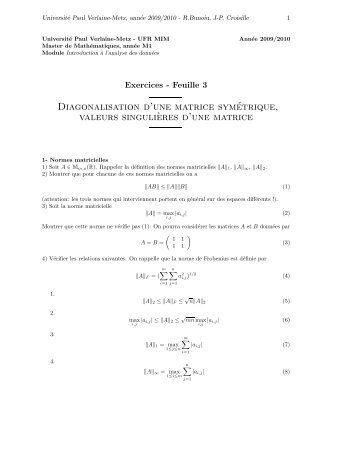 Diagonalisation d'une matrice symÃ©trique, valeurs singuli`eres d'une ...