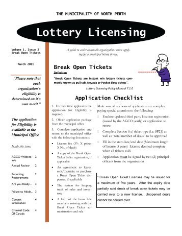 Lottery Licensing - Municipality of North Perth