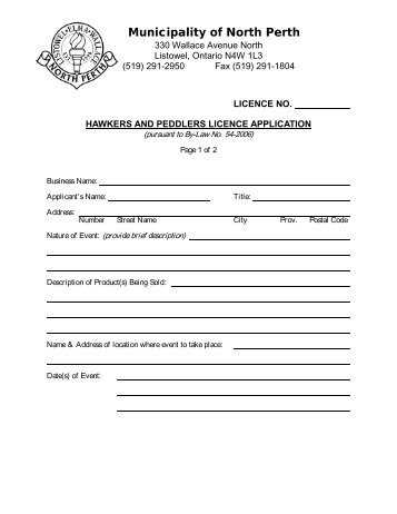 Application for a Hawkers and Peddlers/Transient Traders Licence