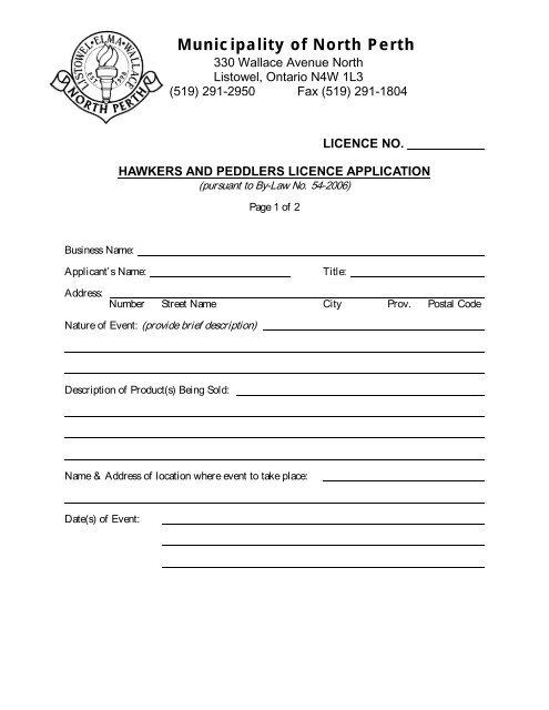 Application for a Hawkers and Peddlers/Transient Traders Licence